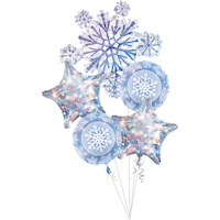 Snowflake/Star/Round  Satin Foil Balloon Bouquet, Blue, 5-pk, Helium Inflation & Ribbon Included for Winter/Christmas