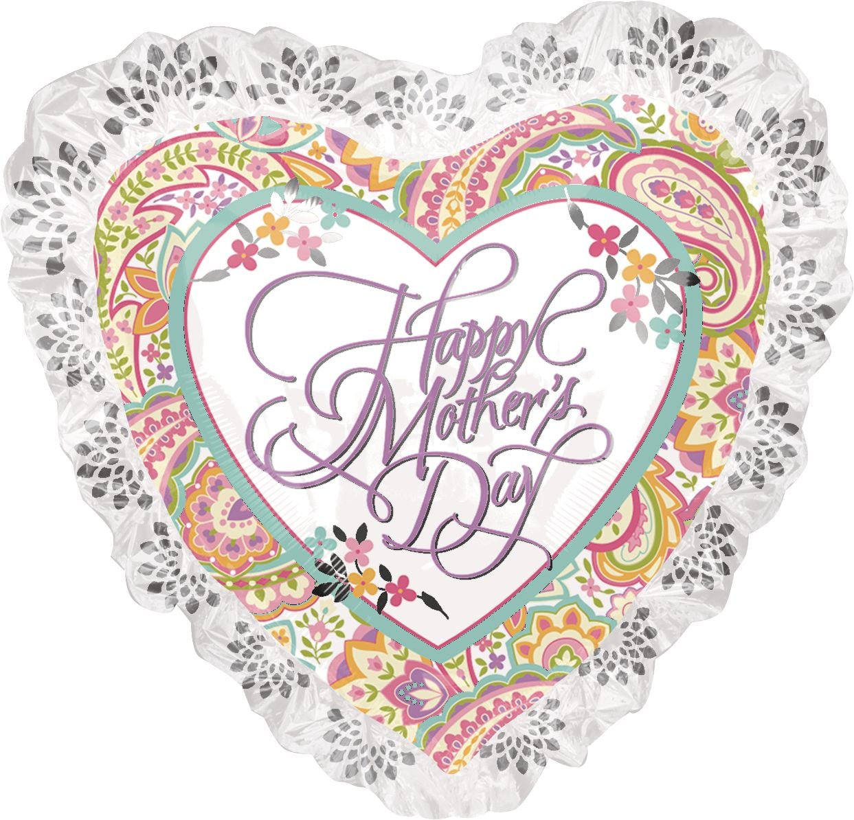 Giant Lace And Floral Mothers Day Heart Foil Balloon Helium Inflation Included 28 In Party City