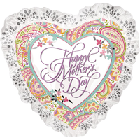 Giant Lace & Floral Mother's Day Heart Foil Balloon, Helium Inflation Included, 28-in Front_Flat