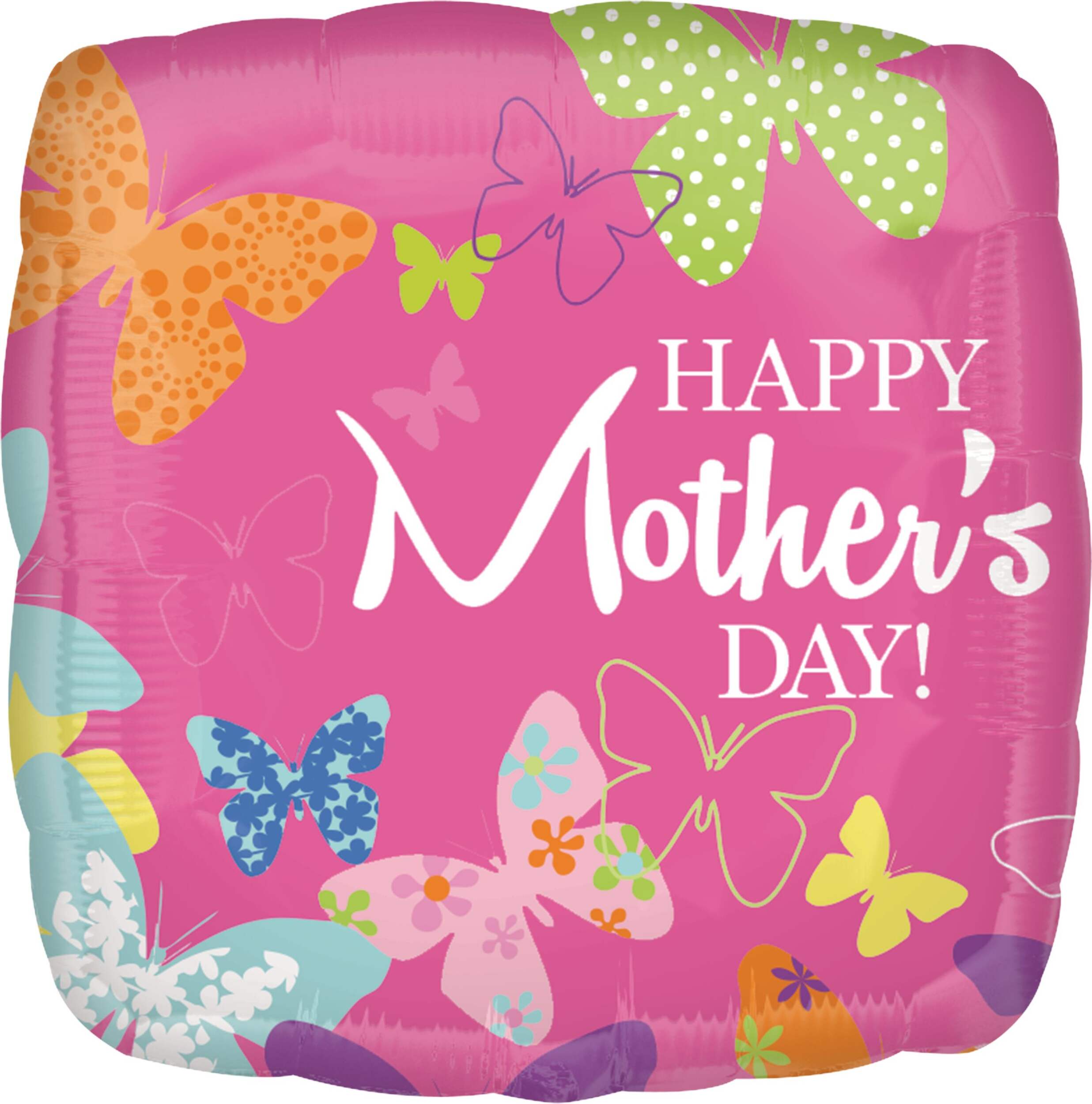 Ballon en aluminium Happy Mother’s&nbsp;Day avec papillons, gonflage à l’hélium inclus, rose, 17&nbsp;po Overhead_Flat