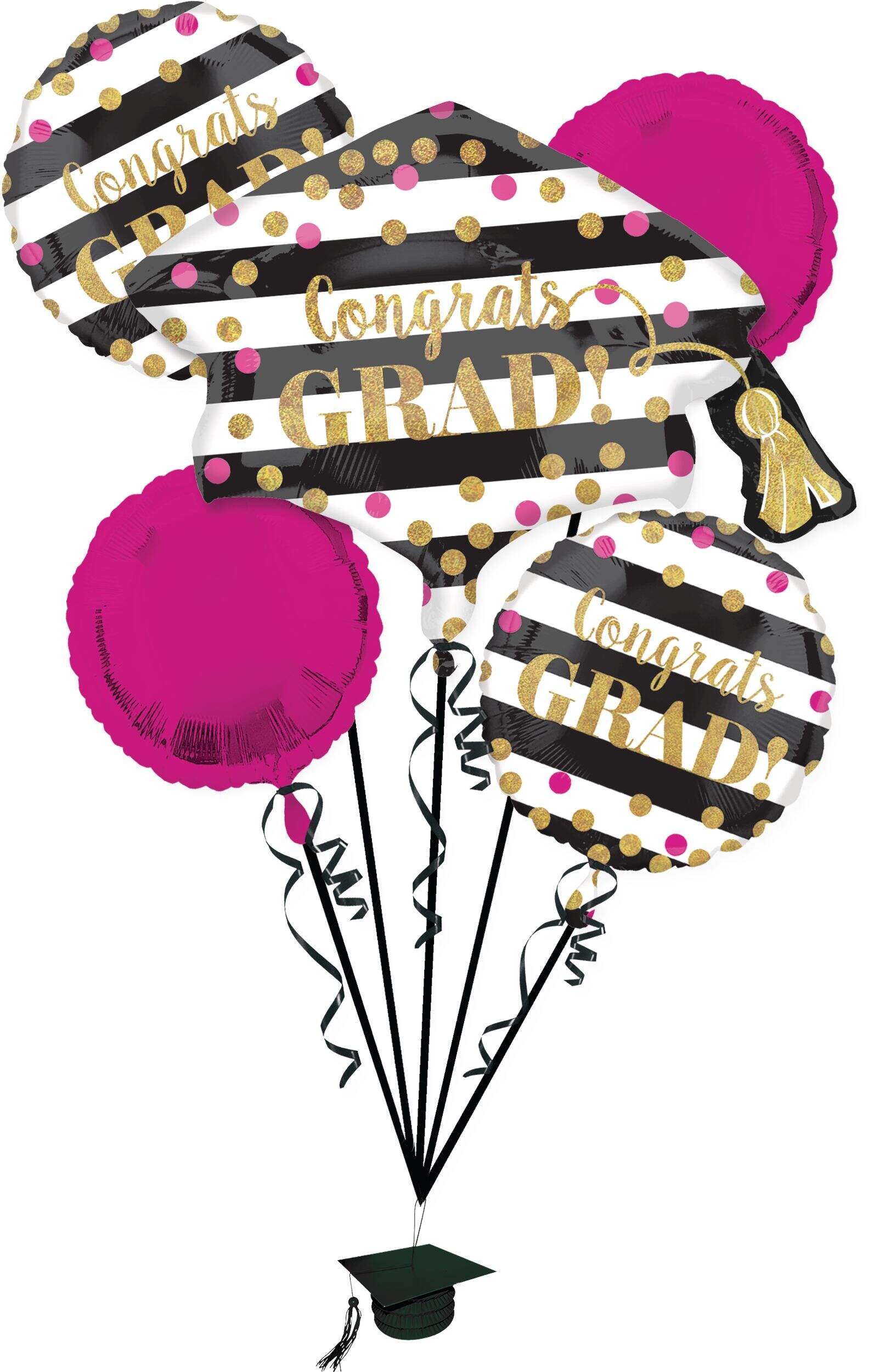 Giant Prismatic Confetti Graduation Foil Balloon Bouquet with Balloon Weight, Helium Inflation Included, 6-pc Front_Flat