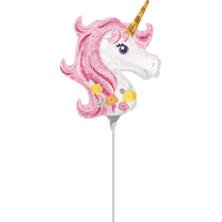 Unicorn Satin Mini-Shape Foil Balloon, Pink/White, Air-Filled for Birthday Party Front_Angled_Right