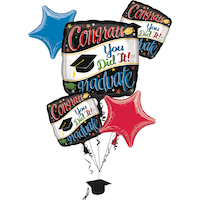 Bouquet de ballons en aluminium coloré « Congrats Graduate », gonflage à l’hélium inclus, paq. 6 Front_Flat