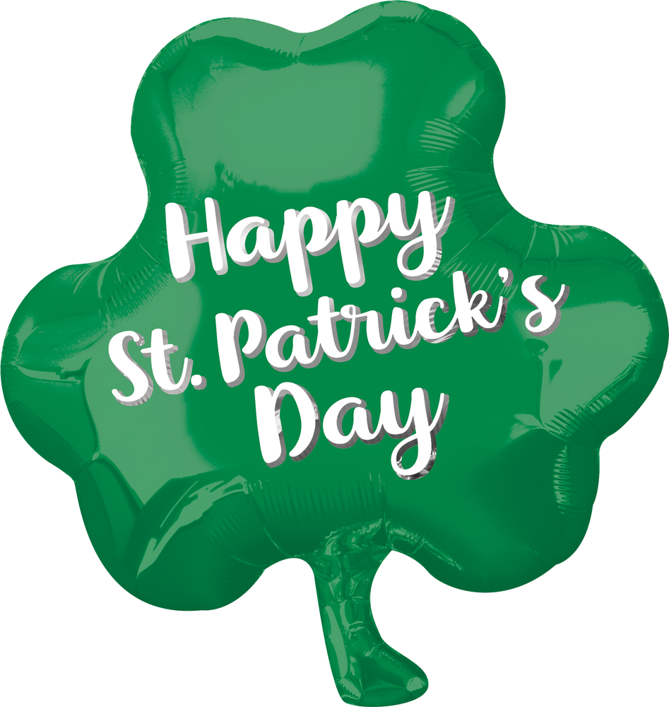 Happy St. Patrick's Day Shamrock Foil Balloon, Helium Inflation