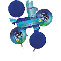 Battle Royal Llama Satin Foil Balloon Bouquet, Blue, 5-pk, Helium Inflation & Ribbon Included for Birthday Party Front_Flat