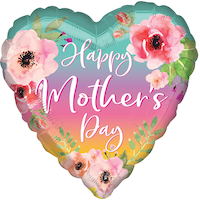 Ballon en aluminium satiné Happy Mothere's Day, coeur, multicolore, floral, 18 po, ruban et gonflage hélium compris, pour la fête des Mères Front_Flat