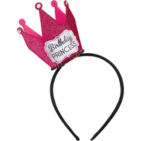 Glitter Pink Birthday Princess Crown Headband Front_Flat