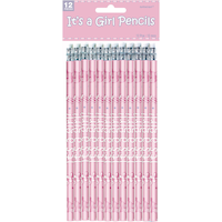 "It's a Girl" Writing Pencils, Pink, 12-pk, for Baby Shower/Gender Reveal