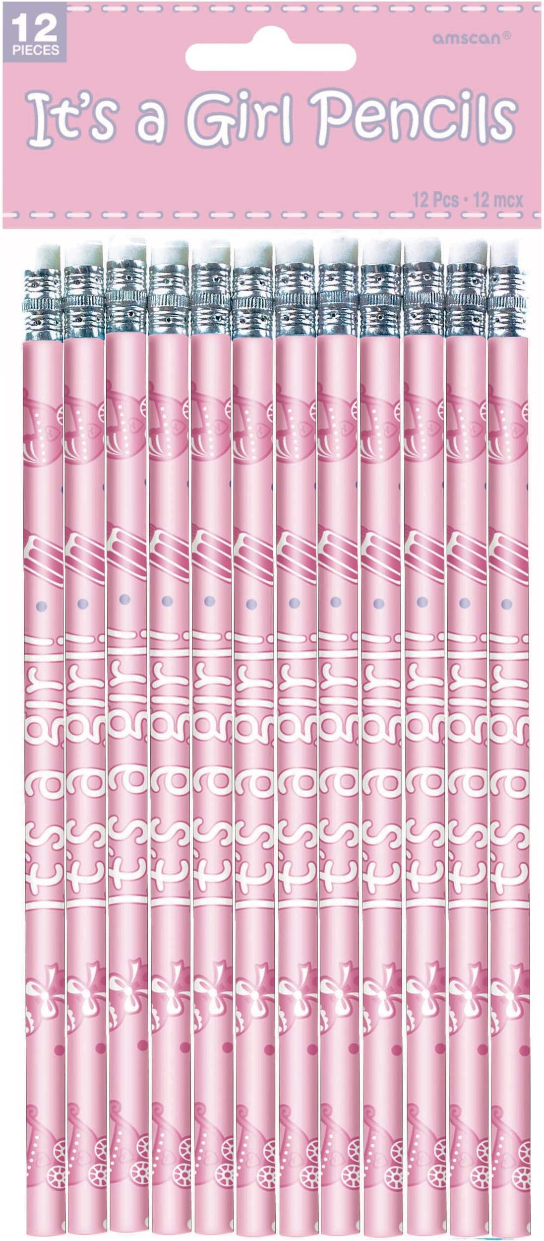 "It's a Girl" Writing Pencils, Pink, 12-pk, for Baby Shower/Gender Reveal Front_Flat