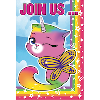 Rainbow Butterfly Unicorn Kitty Invitations, 8-pk