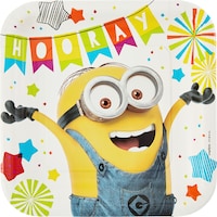 Assiettes à dîner pour fête d'anniversaire, Détestable moi Minions, 9 po, paq. 8 Overhead_Flat