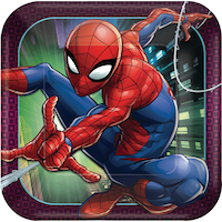 Disney Marvel Spider-Man Square Paper Disposable Lunch Plates, Red/Blue, 9-in, 8-pk, for Birthday Party Front_Flat