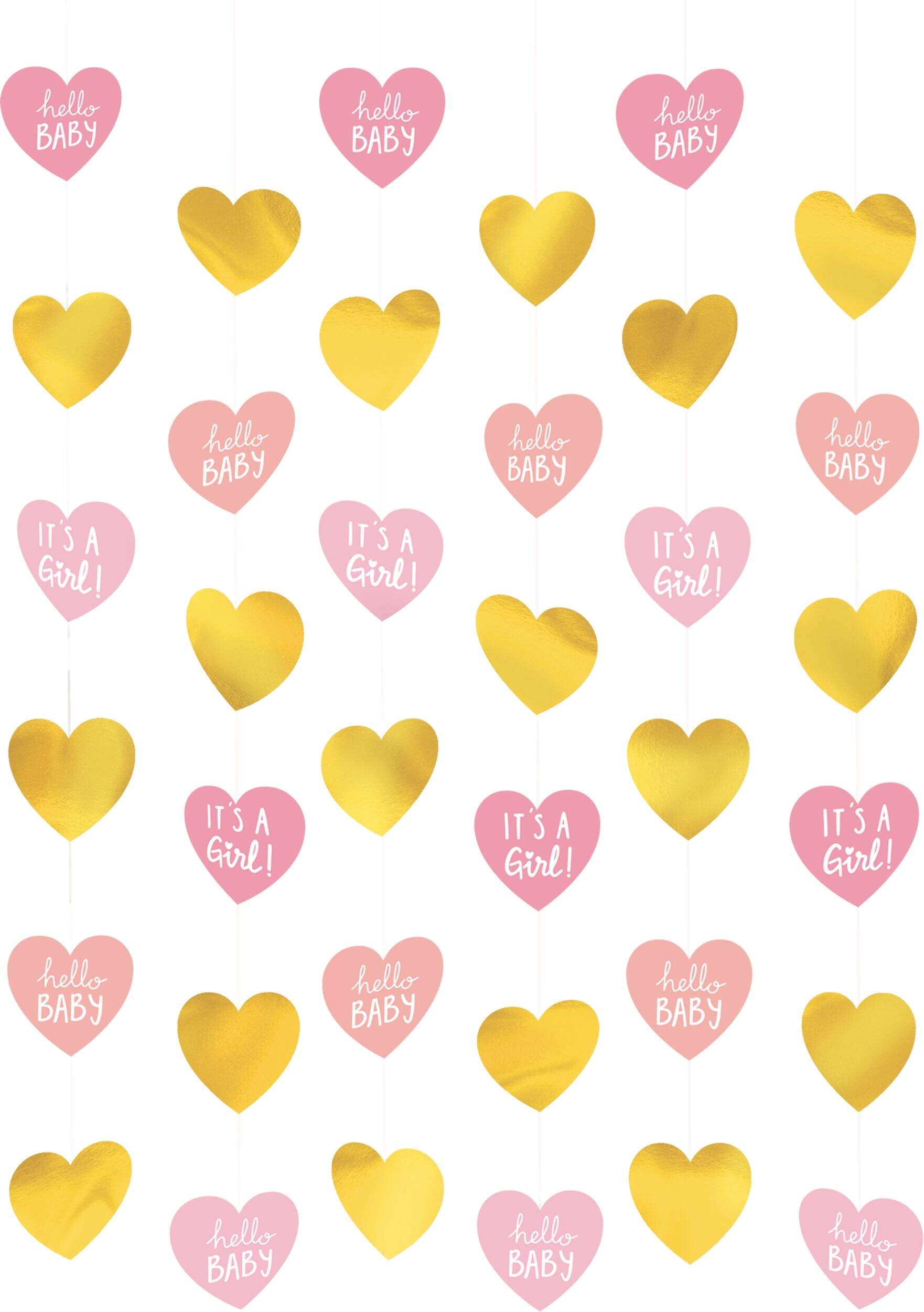 Décorations sur fil C'est une fille, rose/or métallique, paq. 6 Front_Flat