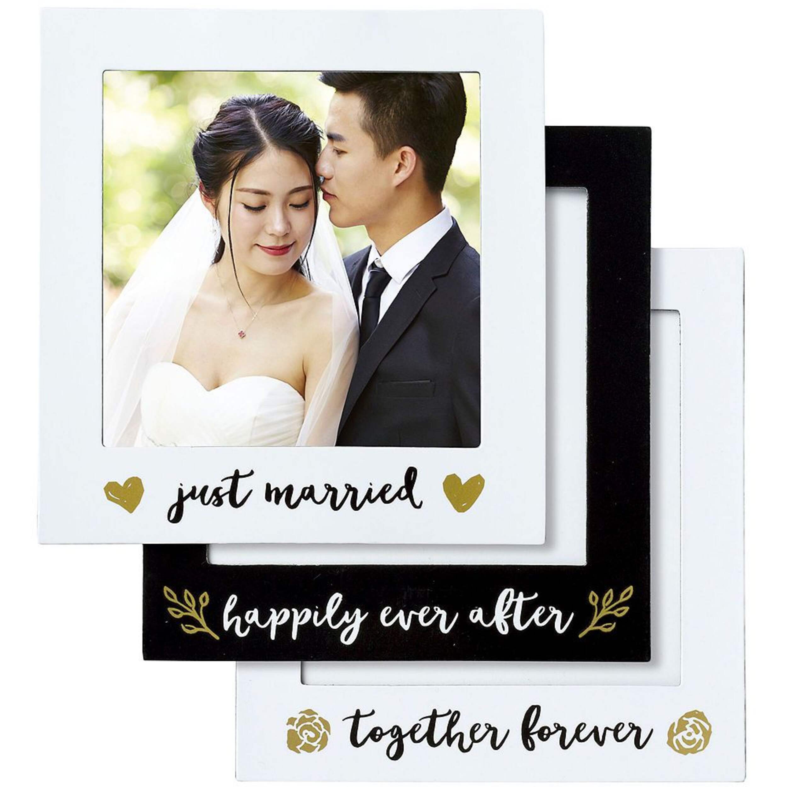Black & Gold Wedding Magnetic Photo Frames, 3-pk Composite_or_Mixed