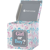 "Girl or Boy?" Small Reveal Box, Pink/Blue, for Gender Reveal Front_Angled_Left