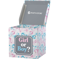 "Girl or Boy?" Small Reveal Box, Pink/Blue, for Gender Reveal Front_Angled_Left