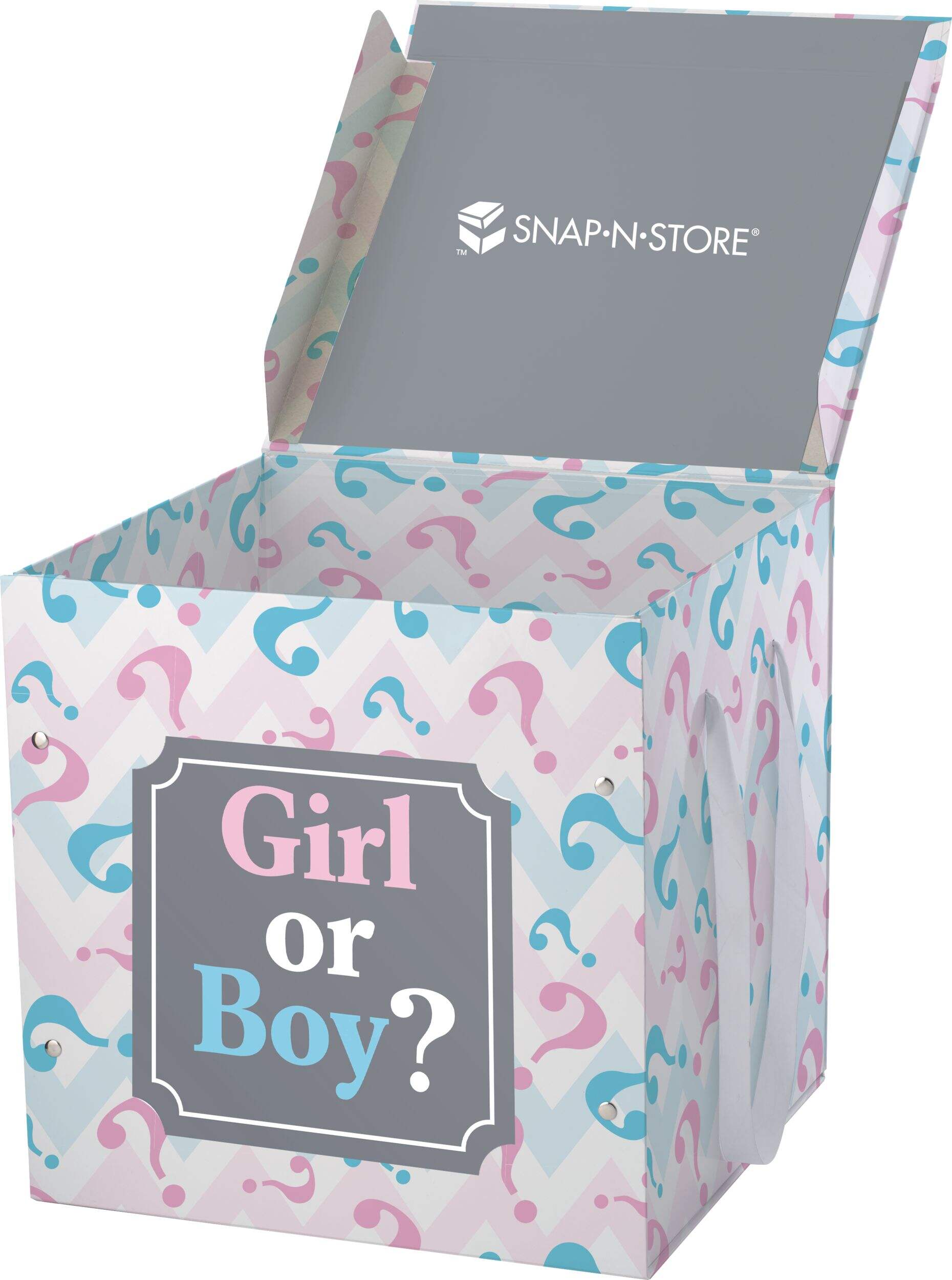 "Girl or Boy?" Large Reveal Box, Pink/Blue, for Gender Reveal Front_Angled_Left