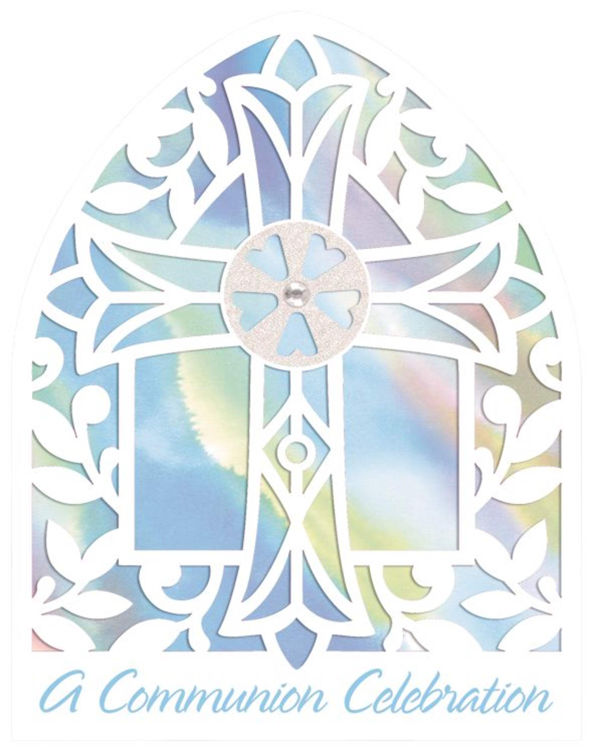 Invitations Communion Sacrements, blanc/bleu, paq.8 Front_Flat