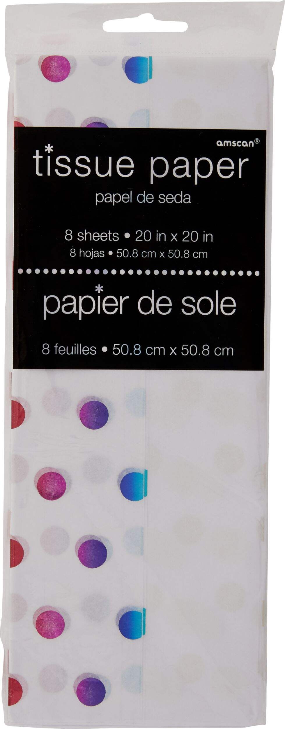 Metallic Blue/Pink/ Purple Polka Dot Tissue Paper, 8-pk Front_Flat