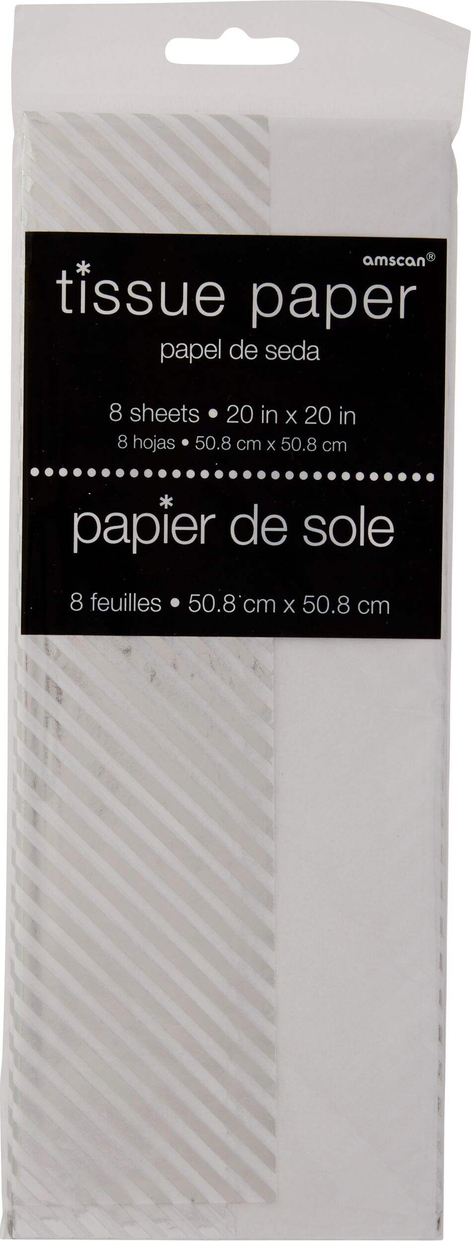 Metallic Silver Stripe Tissue Paper, 8-pk Front_Flat