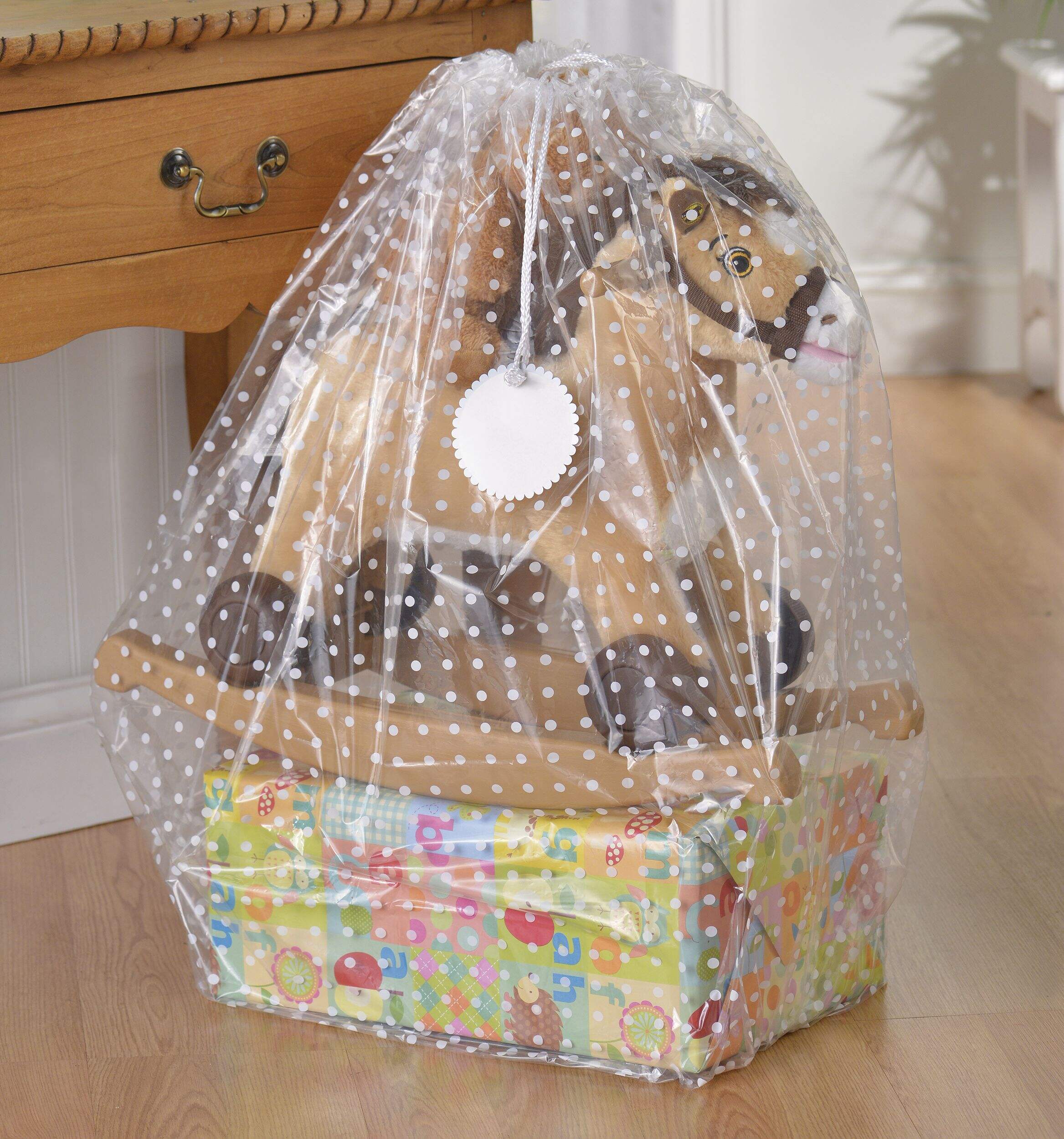 Sac-cadeau transparent à pois blanc Front_Angled_Left