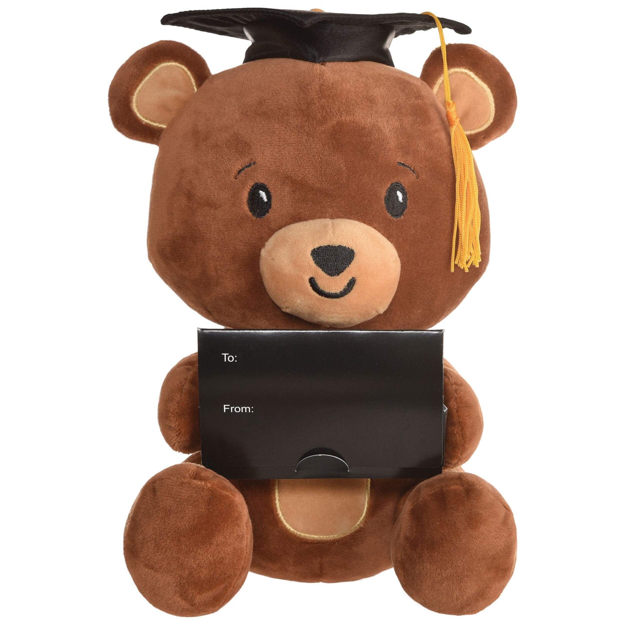 Bear Plush Balloon Weight Card Holder Accessory, Brown, 8-in, for Graduation Front_Flat