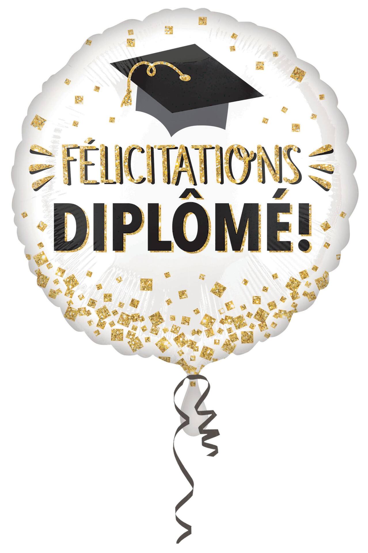 Ballon En Aluminium Satiné Rond Français Félicitations Diplômé Blanc