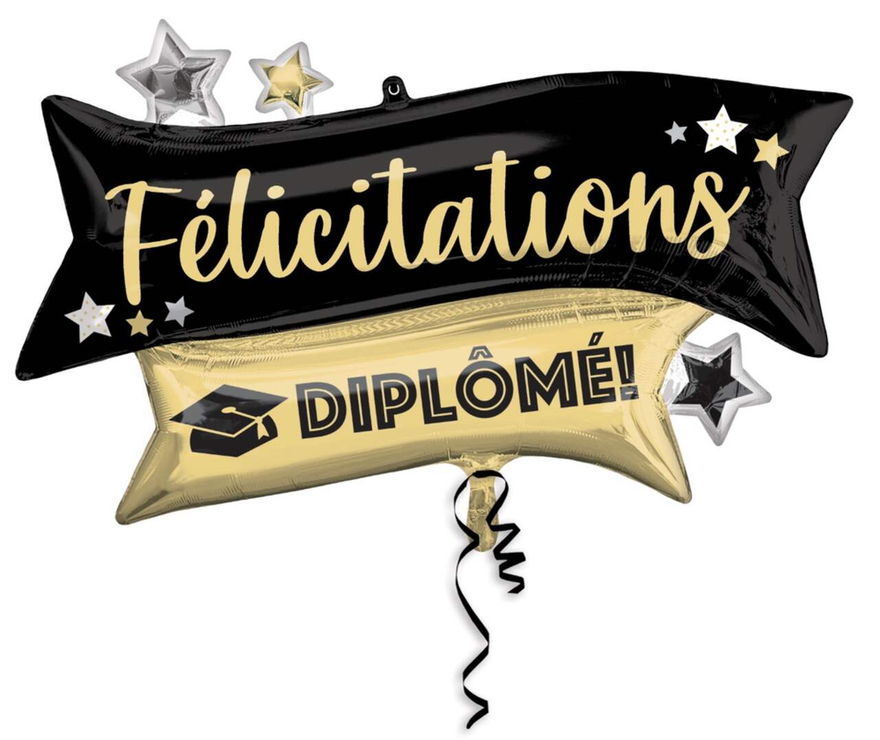 Ballon de forme extraordinaire pour finissant Congratulations, doré et noir,  français