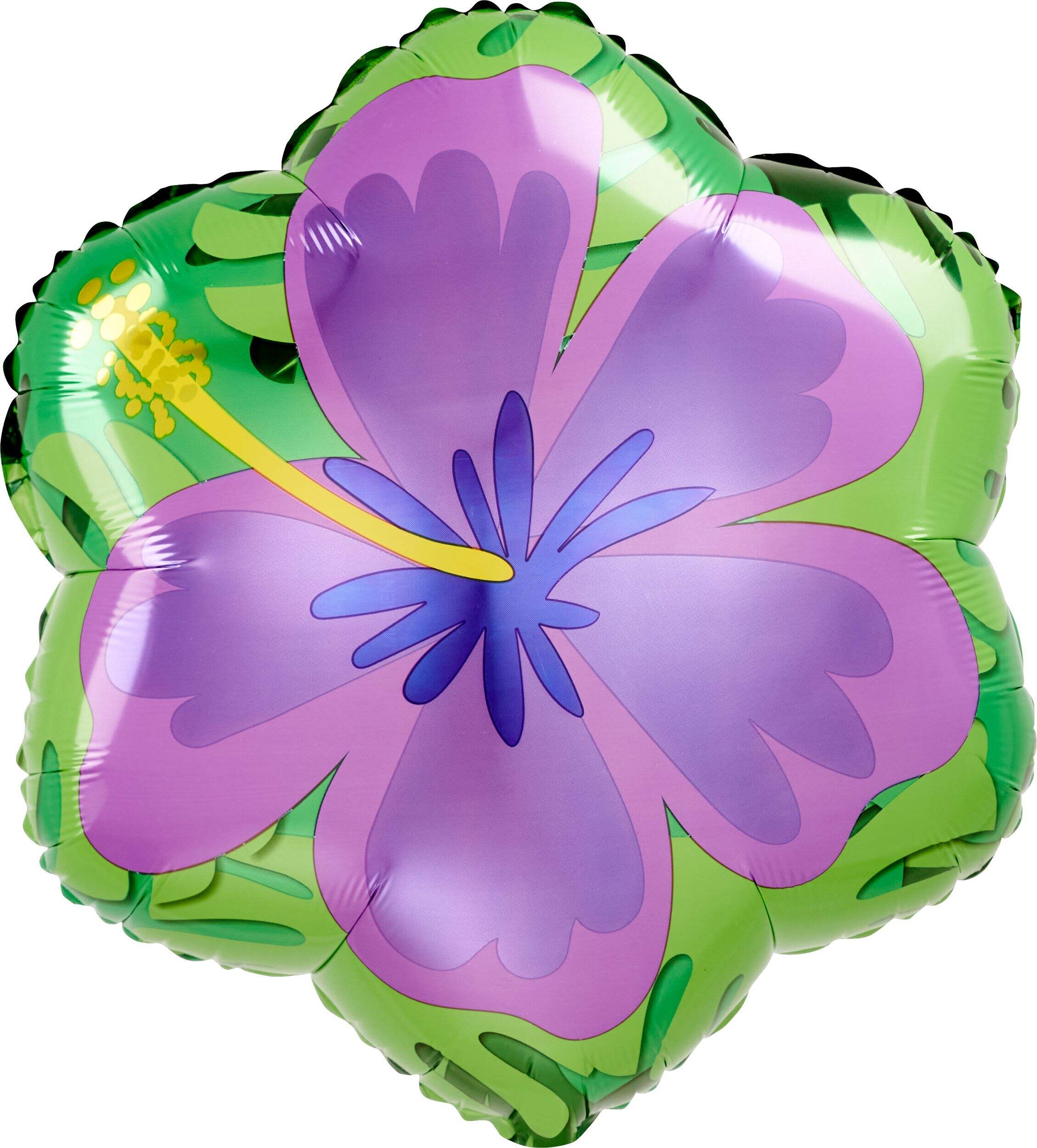 Hibiscus Flower Satin Foil Balloon, Orange/Purple, 18-in, Helium Inflation & Ribbon Included for Summer Front_Flat