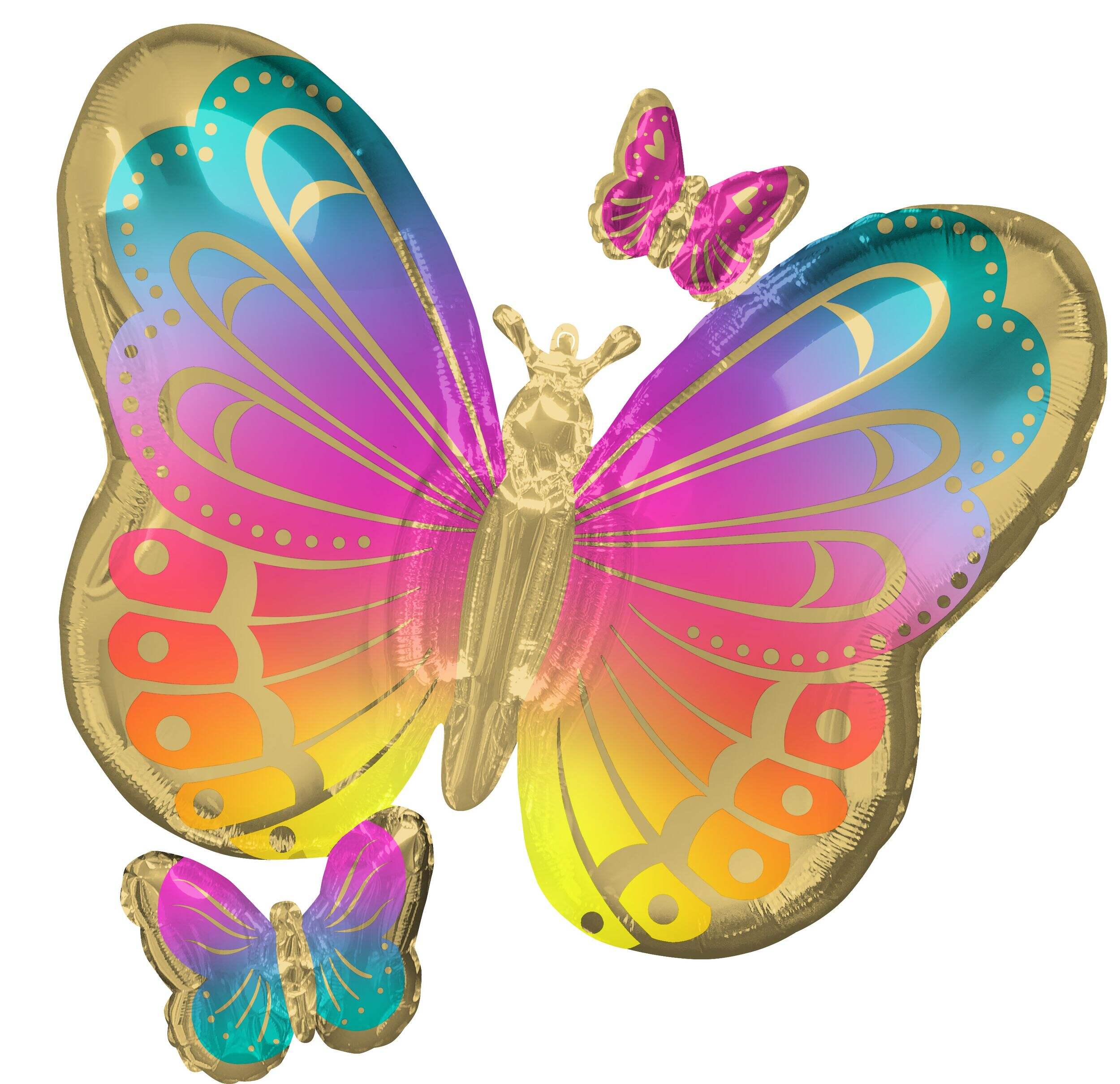 Butterfly Satin Foil Balloon, Multi-Coloured, 28-in, Helium Inflation & Ribbon Included for Summer/Mother's Day Front_Flat
