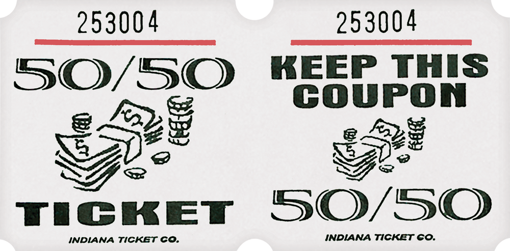 White 50/50 Raffle Tickets roll of 1000 