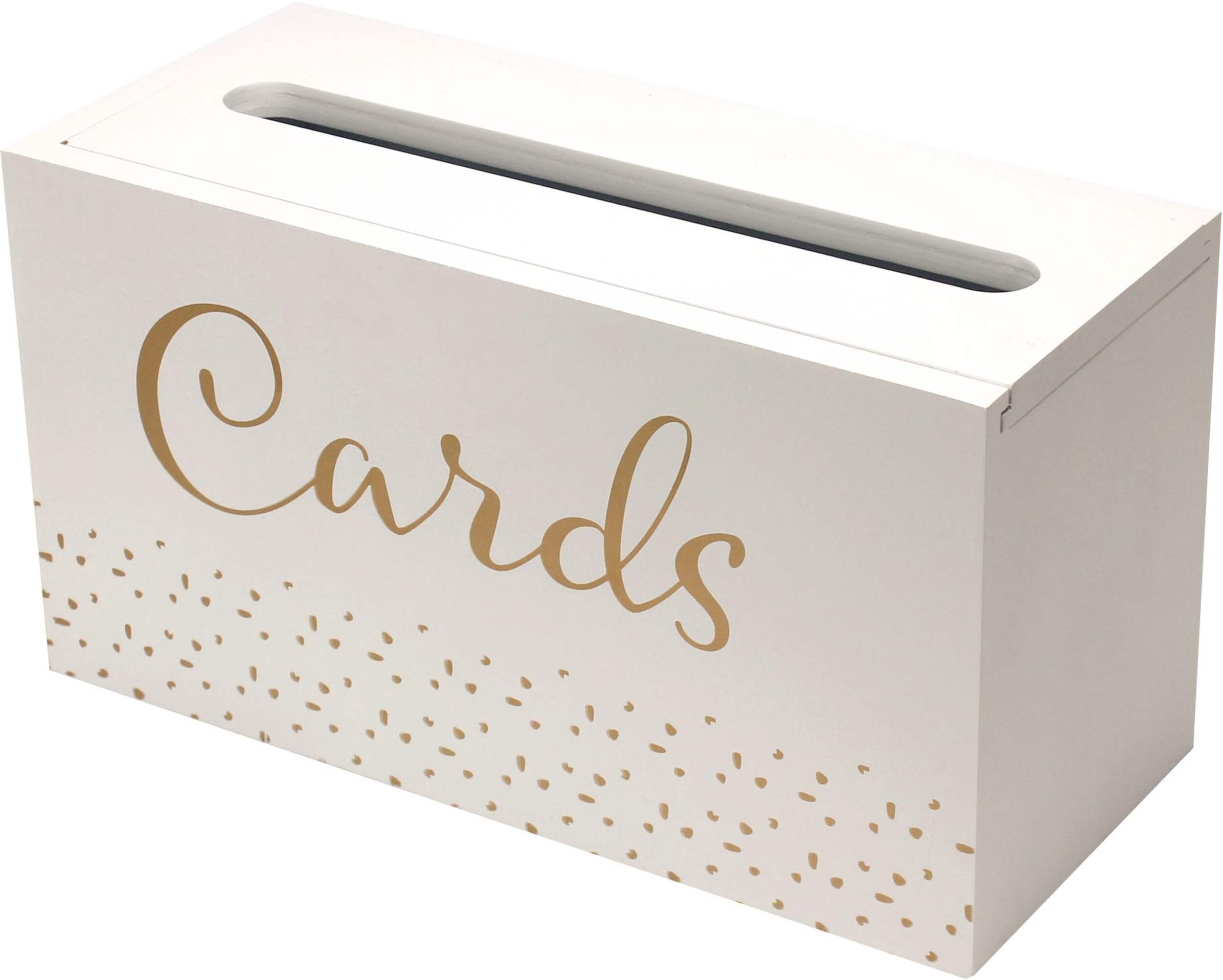 "Cards" Cardholder Box, White/Gold, for Wedding Front_Angled_Left