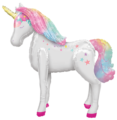 Unicorn Satin Giant Gliding Air Walker Foil Balloon White Pink 42 in Helium Inflation Ribbon Included for Birthday Party