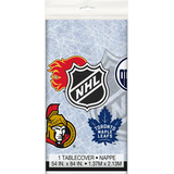 National Hockey League NHL Multi Team Rectangle Plastic Reusable Table Cover, Blue, 54x84-in, for Sports Party Front_Flat