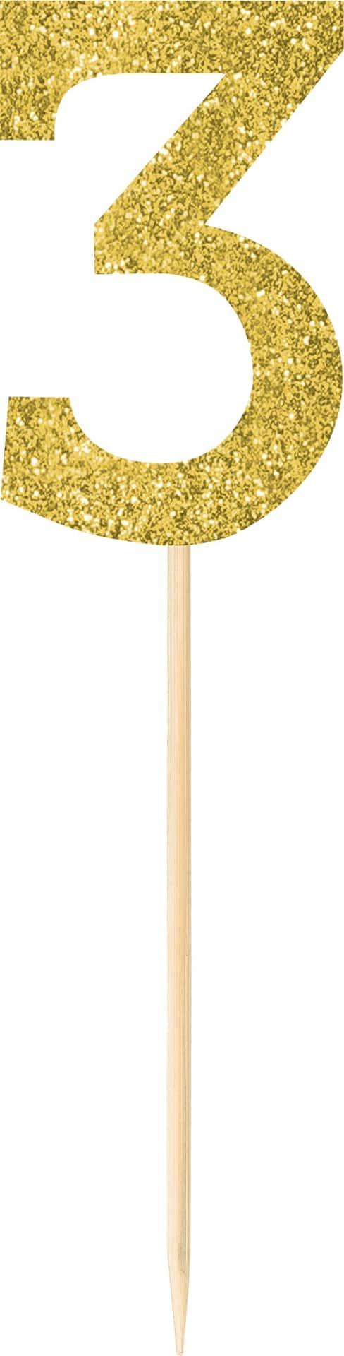 Glitter Number 3 Pick Signs, Gold, 7.5-in, 4-pk, for Birthday ...