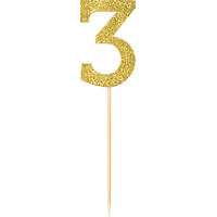 Glitter Number 3 Pick Signs, Gold, 7.5-in, 4-pk, for Birthday/Anniversary Front_Flat