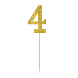 Glitter Number 4 Pick Signs, Gold, 7.5-in, 4-pk, for Birthday/Anniversary Front_Flat
