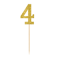 Glitter Number 4 Pick Signs, Gold, 7.5-in, 4-pk, for Birthday/Anniversary Front_Flat