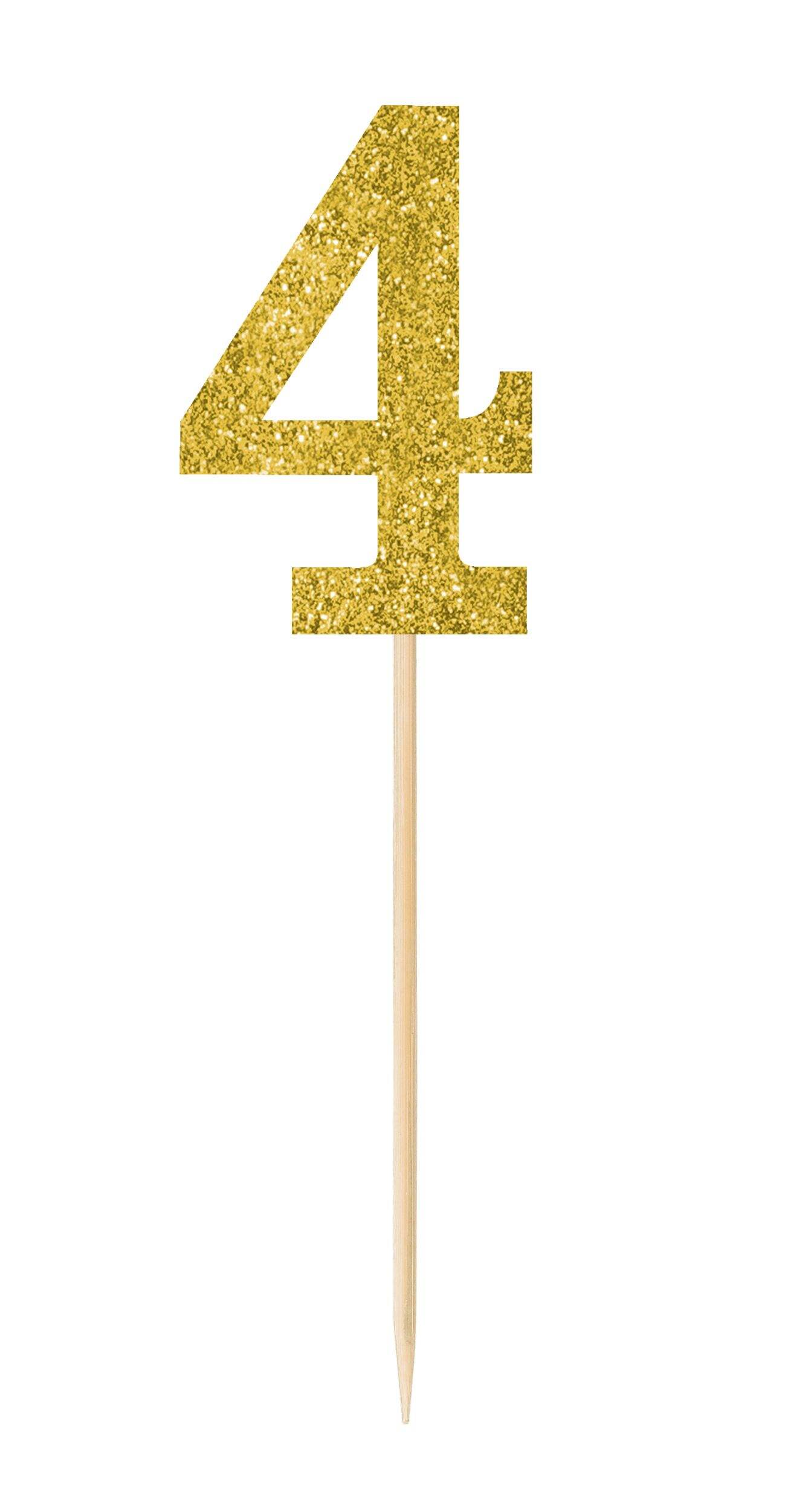 Piquets, chiffre 4, or scintillant, paq. 4 Front_Flat