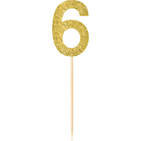 Glitter Number 6 Pick Signs, Gold, 7.5-in, 4-pk, for Birthday/Anniversary Front_Flat