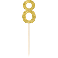Glitter Number 8 Pick Signs, Gold, 7.5-in, 4-pk, for Birthday/Anniversary Front_Flat
