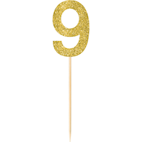 Glitter Number 9 Pick Signs, Gold, 7.5-in, 4-pk, for Birthday/Anniversary Front_Flat