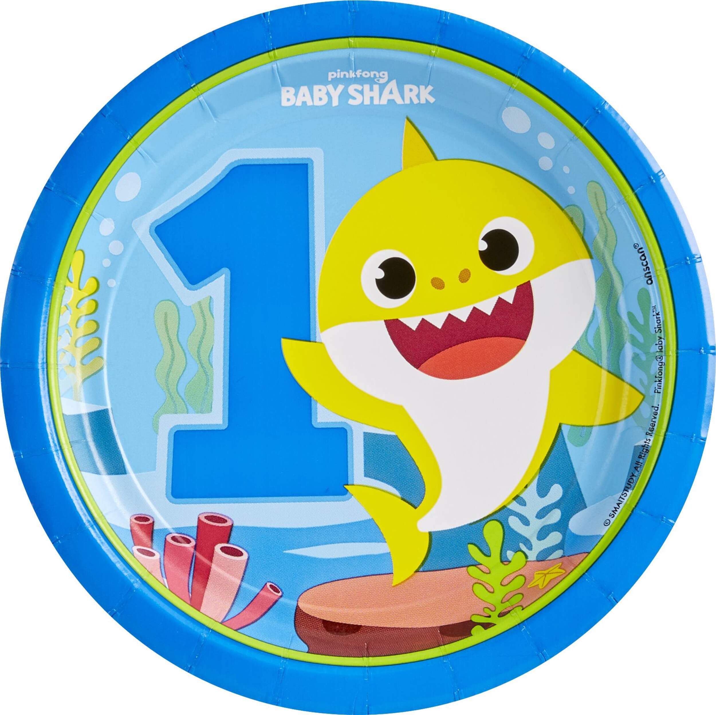 Baby Shark 1st Birthday Dessert Plates, 8-pc Overhead_Flat
