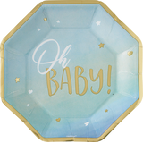Grandes assiettes Oh Baby, bleu métallique et doré, paq. 8 Overhead_Flat