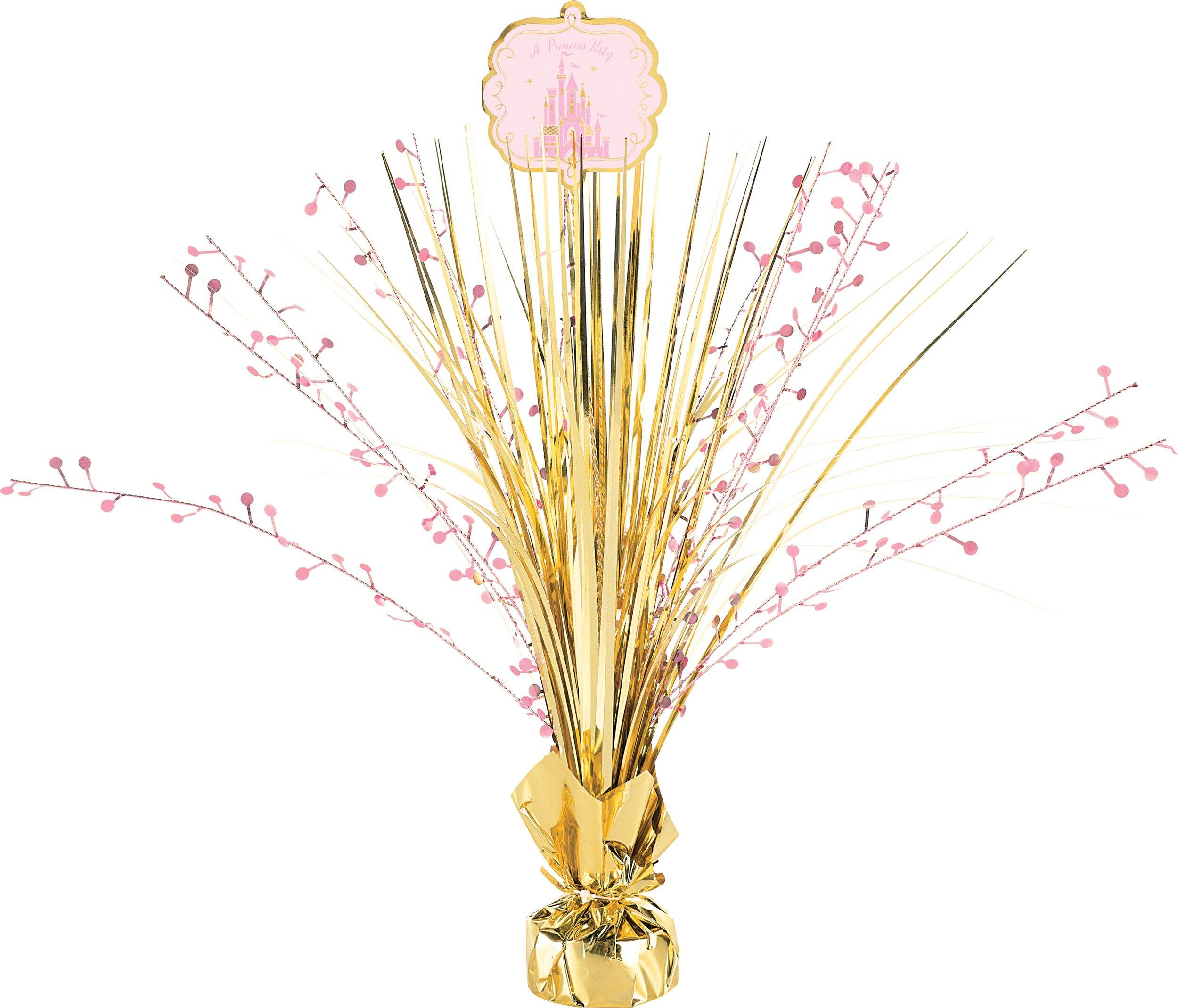 Disney Princess Once Upon A Time "A Princess Party" Metallic Tinsel Spray Burst Centerpiece Table Decoration, Pink/Gold, 18-in, for Birthday Party Front_Elevated