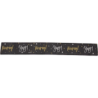 "Yay" Hanging Crepe Paper Streamer Decoration, Black/Gold, 81-ft, for Birthday/Graduation Front_Flat