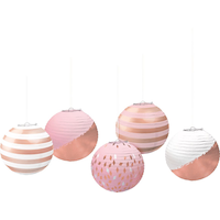 Paper Lantern Hanging Decorations, Assorted Colours, Polka Dot, 9.5-in, 5-pk, for Birthday/Graduation/Summer Party Front_Flat