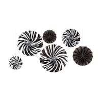 Fan Hanging Sign Decorations, Black/White, Zebra Print, 16-in, 6-pk, for Birthday Party Front_Flat
