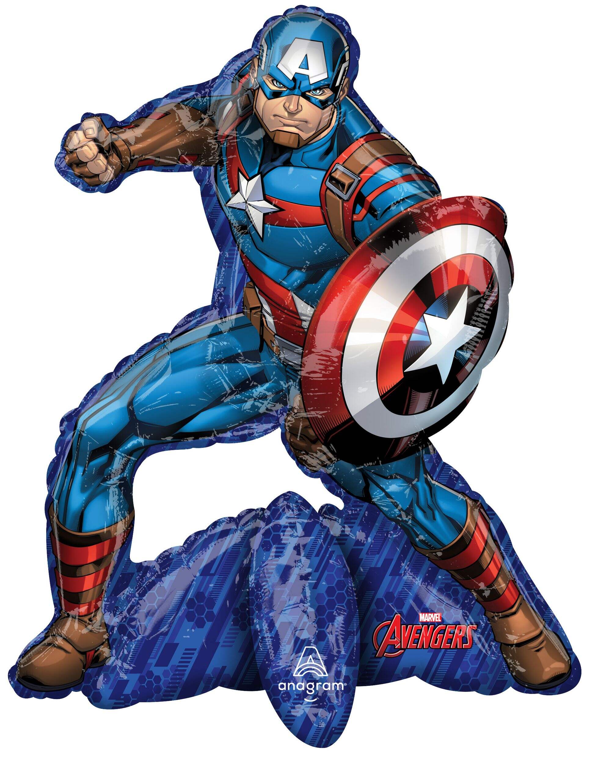 Disney Marvel Captain America Satin Sitting Foil Balloon, Blue/Red, 26-in, Air-Filled for Birthday Party Front_Flat