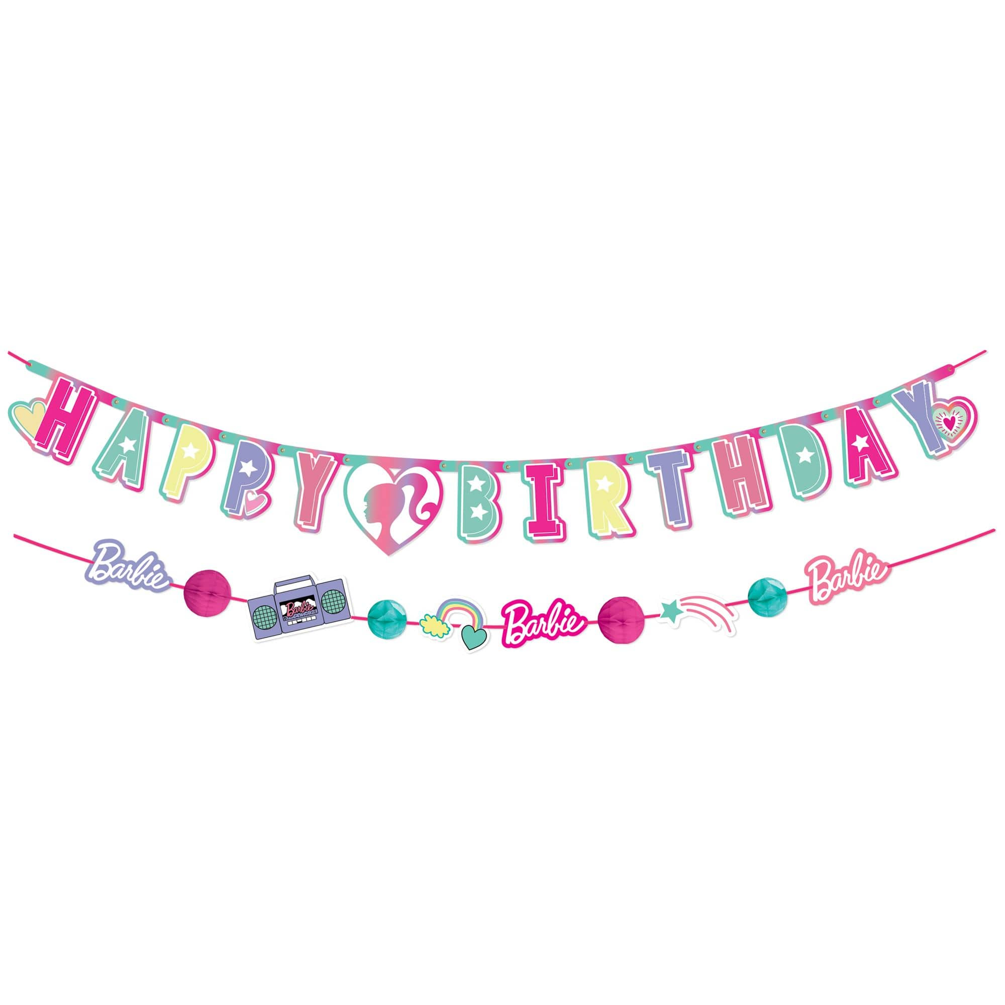 Mattel Barbie Happy Birthday Hanging Garland Banner Decoration Pink 10.5 ft 2 pk for Birthday Party